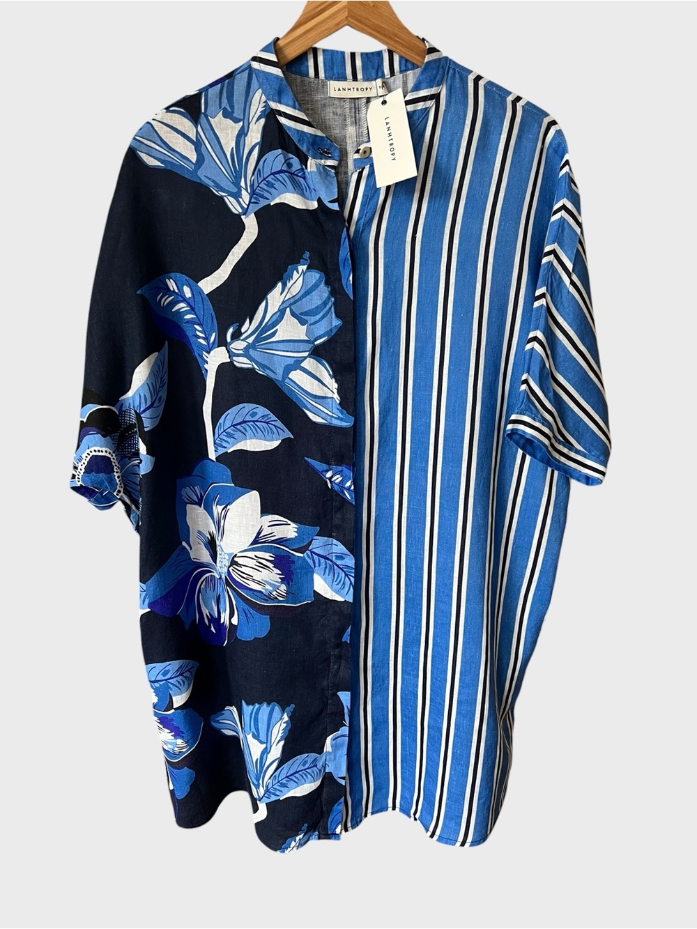 Lanhtropy new with tag Women's Blue Floral Mix-Print shirt dress Sleeve Top